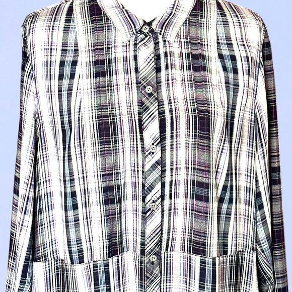 EUC! J.JILL RAYON LAVENDER AND BLACK BUTTON DOWN TUNIC - Picture 7 of 9